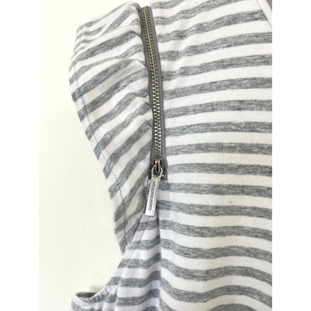 Michael Kors Womens Striped Ruffle Sleeve Mini Dress Size XL Grey White Casual